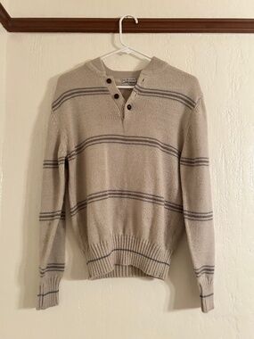 Vintage 90's Mens Cream Striped Collared Kit Sweater